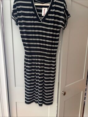 Banana Republic Factory Black and White Striped V-Neck Dress